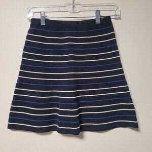 Free People XS Navy Blue Striped Knit Mini Skirt A-Line Preppy Stretch
